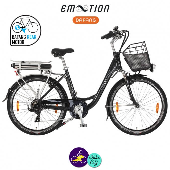 E-MOTION-PRELUDE 13Ah, hauteur du cadre 46cm couleur noir avec système d'assistance BAFANG SWX01-Vélo électrique pour Femmes